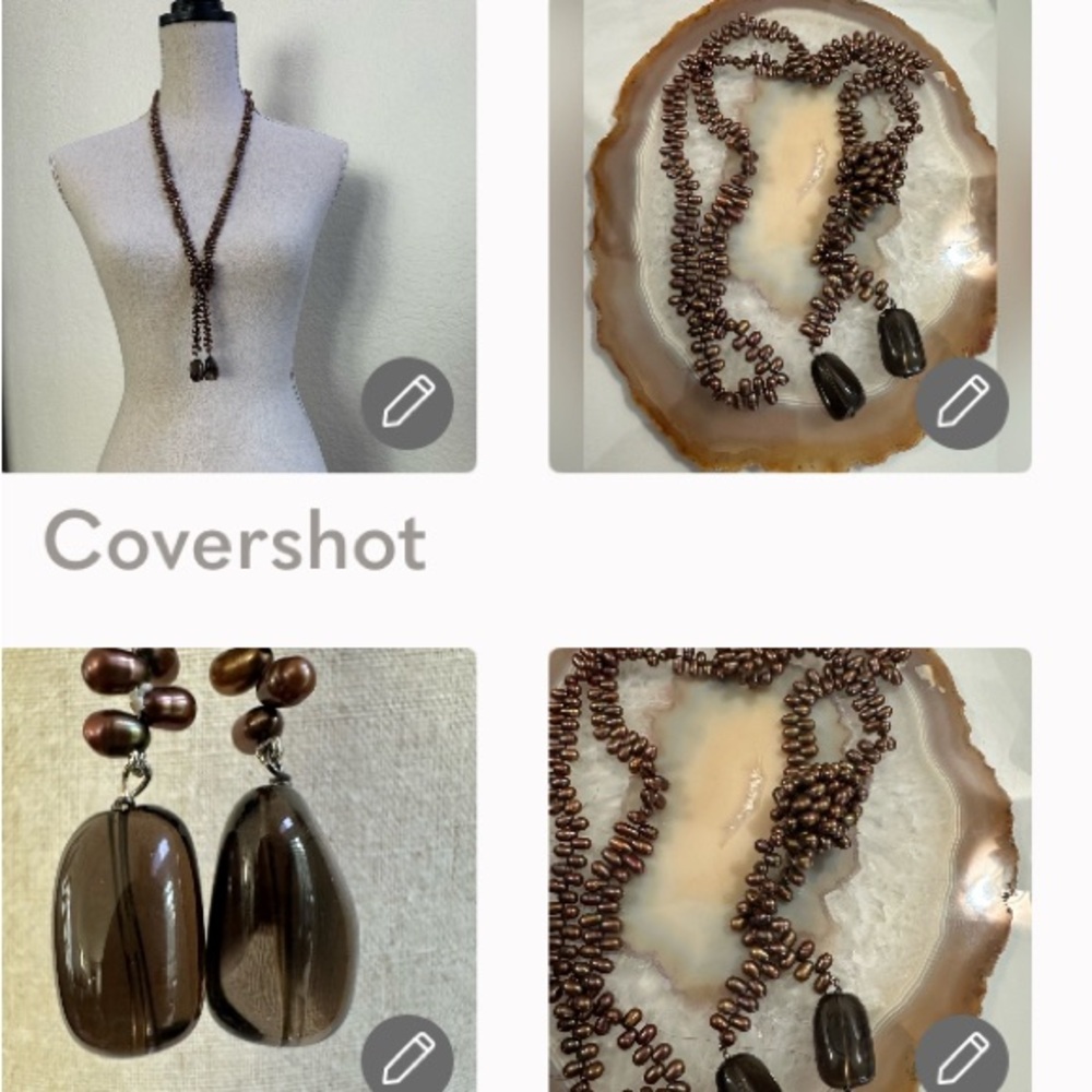 Chocolate pearls lariat style necklace  smokey quartz stone drops
